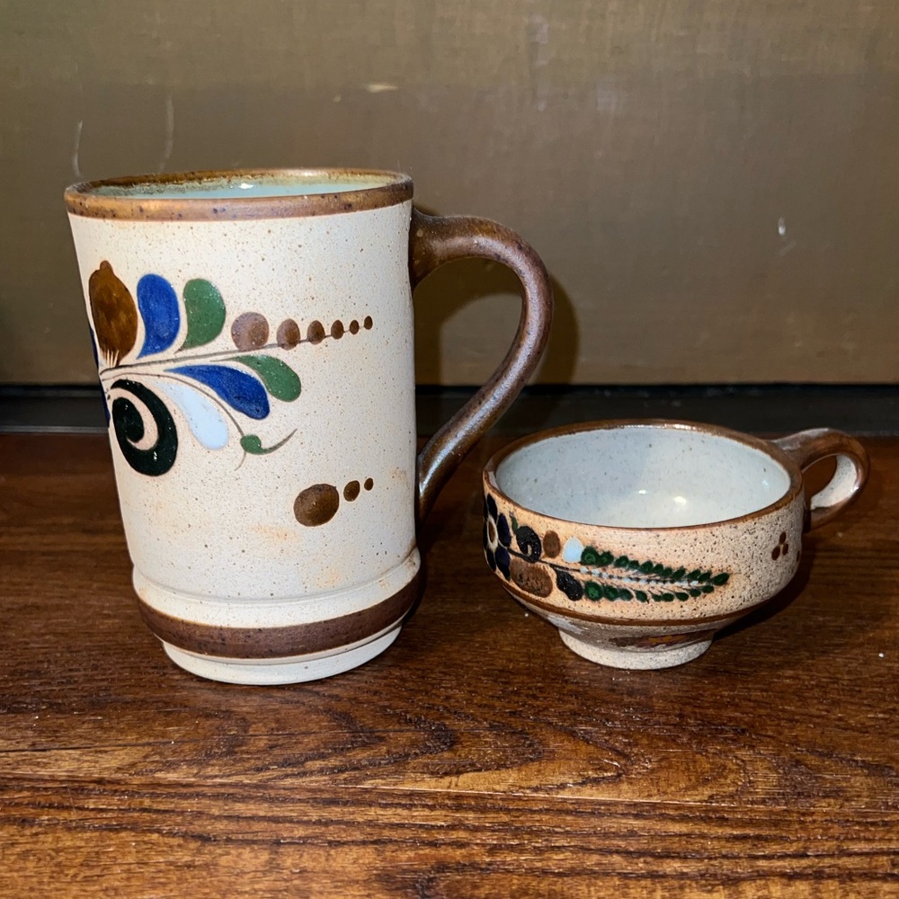 Vintage Mexican Tonala Pottery Folk Art Stoneware Mug with Floral Design - Picture 8 of 10